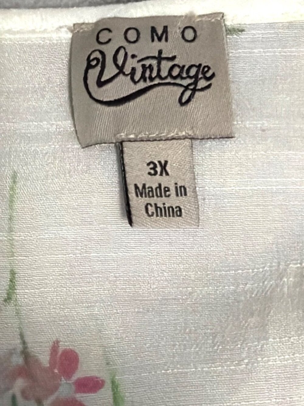 Como Vintage Floral Print White Blouse With Tie Neck & Short Sleeves 3X Womens T - Picture 3 of 5